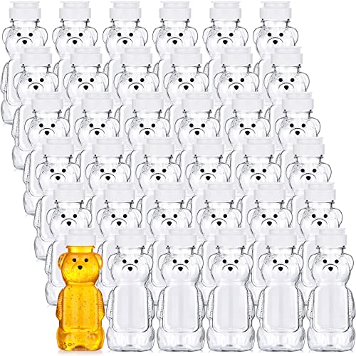Thenshop 36 Pcs 8 oz Honey Jar Plastic Empty Bear Bottle Dispenser Clear Transparent Honey Containers Bear Cup Squeeze Bottle with Flip Top Lid for Storing Dispensing(White Lid) - color: White Lid