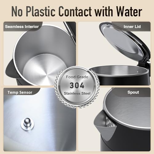 Mecity Electric Kettle 1.7L Touch Screen Temperature Control Water Boiler, No Plastic Contact with Water. 6 Preset Temperature Programs, 2 Hours Keep Warm, Black - color: Black & Rosegold