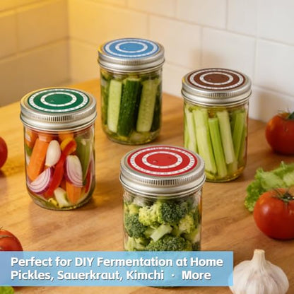 AZY 4-Pack Silicone Fermenting Set – Manual Date Tracker Mason Jar Fermentation Covers, Cross Vent Air Release for Wide Mouth Mason Jars, Pickle Pipe Fermenting Supplies