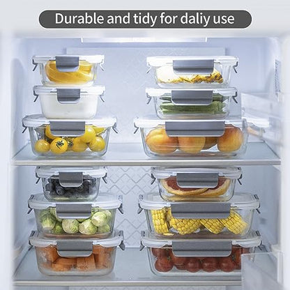 S SALIENT 24 Pieces Glass Food Storage Containers with Lids,Glass Meal Prep Containers Set with Locking Lid,Airtight Glass Lunch Container for Kitchen,BPA Free(12 Lids & 12 Containers) - color: Gray