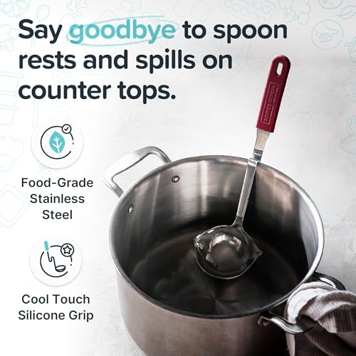 Souper Cubes + Lori Greiner No Mess Stainless Steel Soup Ladle with Silicone Handle - Metal Soup Ladle with No Mess Design That Hooks on Side of Any Pot - Cranberry - color: Cranberry, size: Ladle 1-Pack