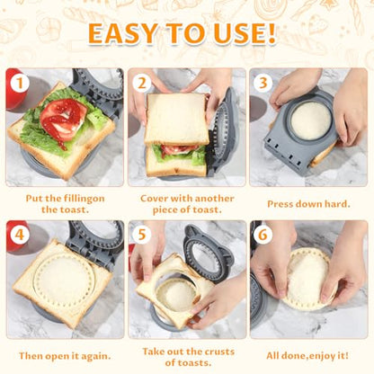 CHICHAUS Uncrustable Sandwich Maker,Sandwiches Pocket Circle Shape 3.7Inch Sandwich Cutter and Sealer,Sandwich Cutter for Kids Breakfast and lunchboxes (grey) - color: Gray