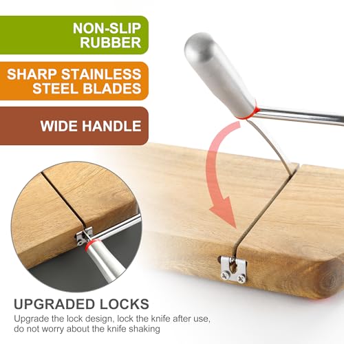 Wooden Cheese Slicer, Cheese Cutter Board with Stainless Steel Blade for Block Cheese, Vegetables, Butter, Sausages, Bread