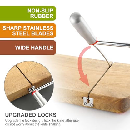 Wooden Cheese Slicer, Cheese Cutter Board with Stainless Steel Blade for Block Cheese, Vegetables, Butter, Sausages, Bread