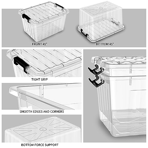 Cetomo Lidded Storage Bin, Stackable Storage Box with Lid and Snap Lock, Clear Platsic Bin for Dorm, Bedroom, Closet, 18 Quart, Pack of 6