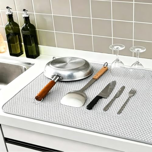 2 Pack Microfiber Dish Drying Mat,30*24 inch Absorbent Dish Drainer Kitchen Counter,Large Size Dish Drying Pad for Countertops,Sinks,Draining Racks(Gray) - size: 2PCS 30×24 inch