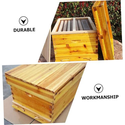 Beekeeping Hive Box with Partition Board and Mesh Cover, Cedar Wood Bee Hive for Outdoor Home Beekeeping, Wax-Boiled Langstroth Beehive Kit for Professional Apiaries