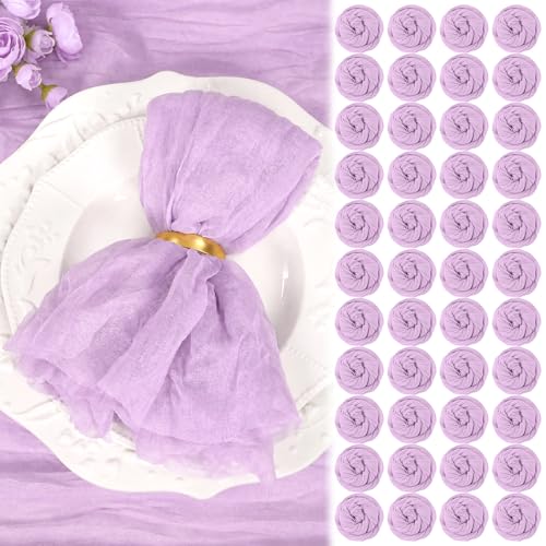60 Pack Lilac Purple Cheesecloth Napkins 20"x20" Rustic Gauze Napkin Cheese Cloth Napkins Bulk Boho Washable Dinner Table Napkins for Wedding Party Bridal Baby Shower Birthday Decor - color: Lilac Purple