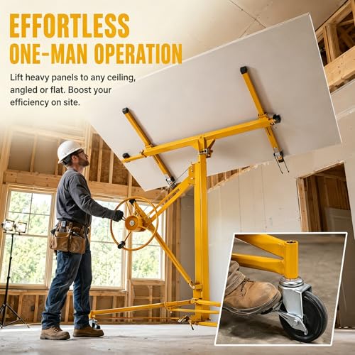 Winado 11 ft Drywall Lift Panel Rolling Hoist Jack Lifter for Sheetrock | Drywall Lifting Construction Tool with Caster Wheels and Adjustable Telescopic Arm, Yellow - color: Yellow, size: 11 ft