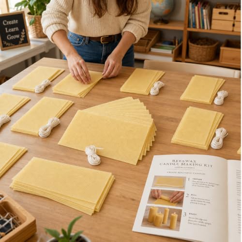 Stakich Candle Making Pure Beeswax Kit, 50 Full Size Sheets - 8 1/8 Inch x 16 3/4 Inch - Comes with Wicking and Instructions - size: 50 Sheets