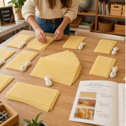 Stakich Candle Making Pure Beeswax Kit, 50 Full Size Sheets - 8 1/8 Inch x 16 3/4 Inch - Comes with Wicking and Instructions - size: 50 Sheets