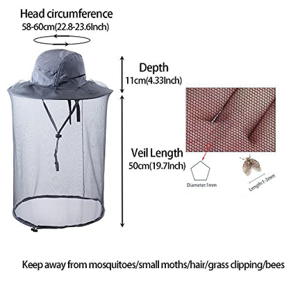 Bee Keeping Beekeeper Veil hat gnats Insect Bug Mosquito Fishing Gardening Cap with Head net Netting mesh Hood for Men Women - color: Dark Gray