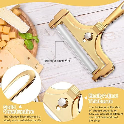 Boao Cheese Slicer with Wire Adjustable Thickness Cheese Cutter Handheld Stainless Steel for Soft Semi Thick Thin Hard Slicer for Kitchen Cooking Tools(Gold) - color: Gold