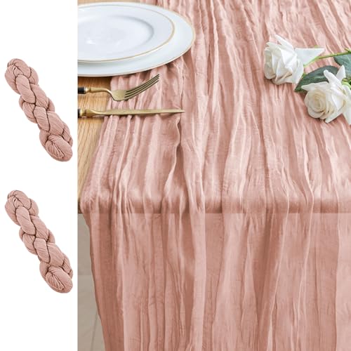 2PCS Table Runner Cheesecloth 10FT Dusty Pink Boho Gauze Cheese Cloth Rustic Sheer Table Runners for Easter Wedding Bridal Baby Shower Party Decoration - color: Dusty Pink, size: 2 Pack