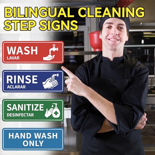 4PCS Wash Rinse Sanitize Sink Labels Stickers, Waterproof Hand Wash Only Sign, Supplies for 3 Compartment Sink,Wash Station, Kitchens, Restaurant, Food Trucks, Office - color: Wash Rinse Sanitize Sink Lables 375
