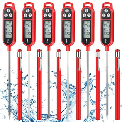 Copkim 6 Pcs Meat Thermometer Food Thermometer with Probe Water Liquid Instant Read Digital Thermometer Cooking Thermometer Supplies BBQ Kitchen Thermometer for Cooking Milk Yogurt (Red) - color: Red