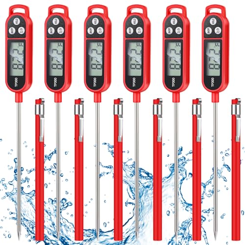 Copkim 6 Pcs Meat Thermometer Food Thermometer with Probe Water Liquid Instant Read Digital Thermometer Cooking Thermometer Supplies BBQ Kitchen Thermometer for Cooking Milk Yogurt (Red) - color: Red