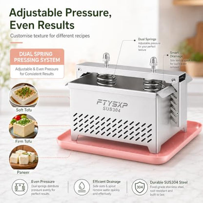 Tofu Press -304 Stainless Steel Cheese Press, Paneer Make and Vegetarian Tofu Press, Heavy Pressure Adjustable,BPA Free, Dishwasher Safe for tofu Maker and ham Press,Meat pressing (6.3*4.7*4.8 in)