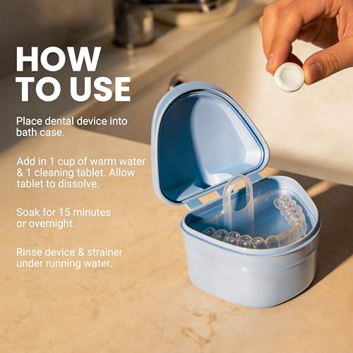 Denture Bath Case and Retainer Case, Denture Bath Cup for Invisalign Retainers Mouthguards Dentures Cleaner Kit with Strainer Spill-Free Portable Retainer Cleaner Case by M3 - size: 1 Count (Pack of 1)