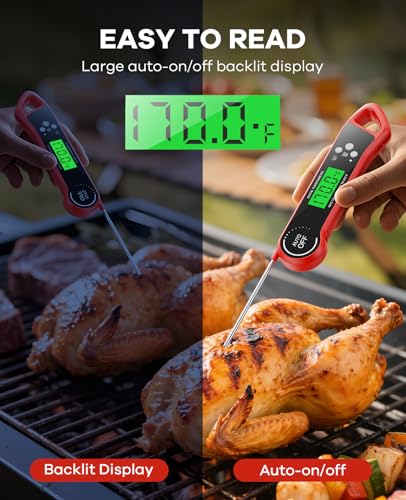 SILVLF Meat Thermometer Digital, Instant Read Thermometer with Backlight, Calibration & Hold Function, Waterproof Food Thermometer for Kitchen and Outside, BBQ,Turkey, Candy, Liquids, Beef - color: red
