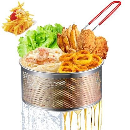 Yimi Deep Fryer Basket 304 Stainless Steel for Frying French Fries Cooking | 7.8''x4.1'' Round Frying Baskets with Heat Resistant Silicone Handle for Kitchen Cooking, Serving Food, 3-Quart - size: 7.8'' Deep Fry Basket