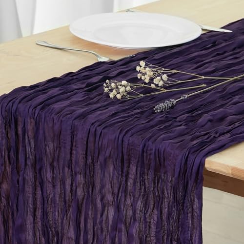 Dark Purple Cheesecloth Table Runner 120 Inch 10FT Cheese Cloth Fabric Runners 1 Pack for Baby Shower, Banquet, Theme Party, Wedding Decoration - color: Dark Purple