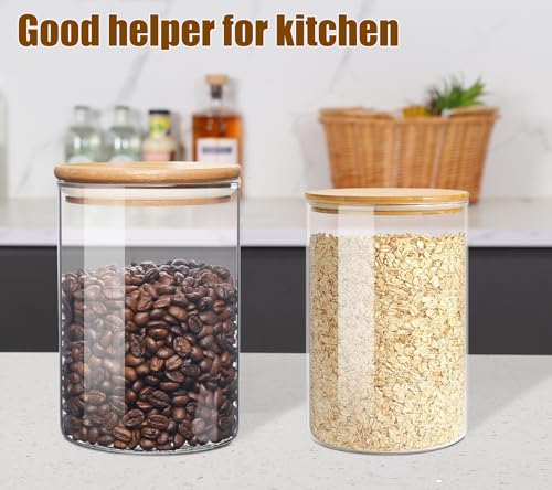 6 Pack Glass Food Storage Jars with Airtight Lids, Clear Glass Jar with Bamboo Lid, Airtight Food Canister for Tea, Candy, Coffee, Sugar, Cookie, Snack. (Round | 5+6 Inch) SET of 3 - color: Round 6 Pack (33+17oz)x3