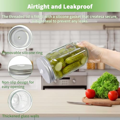 2 Pack Mason Jar Fermentation Kit(Jars Included)32 oz Wide Mouth Fermentation Jars with Plastic Lids,Airlock Lids & Glass Weights,Complete Mason Jar Set for Sauerkraut, Pickles,Kimchi, Hot Sauce,Mead