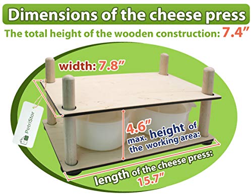 Wooden Cheese Press for Cheese Making Supplies 16 in Wooden Guides and 2 Cheese Mold with Follower Piston 1.3 Qt - Small Home Supply Ultimate Cheese Press Machine - Prensa Para Queso Casero