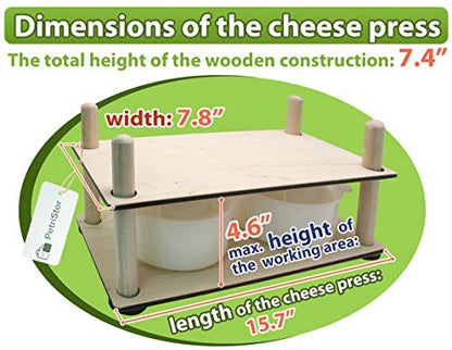Wooden Cheese Press for Cheese Making Supplies 16 in Wooden Guides and 2 Cheese Mold with Follower Piston 1.3 Qt - Small Home Supply Ultimate Cheese Press Machine - Prensa Para Queso Casero