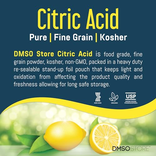 DMSOSTORE Pure Citric Acid 10 lbs USP Food Grade Fine Grain Powder | Anhydrous, Kosher, Non-GMO, All-Natural, Multi-Purpose
