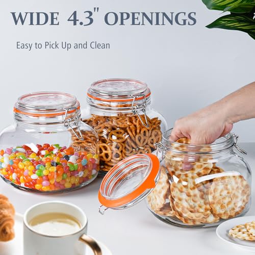 Large Glass Jars with Airtight Lid, 2 Pack Glass Food Storage Jars with 2 Scale Marks, Square Glass Canisters for Flour, Cereal, Coffee, Pasta, Cookies, Pickle, 0.6 Gallon Wide Mouth Mason Jars