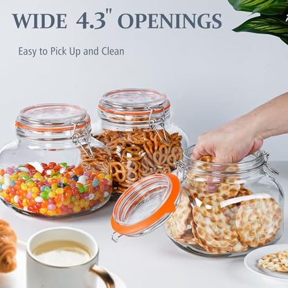 Large Glass Jars with Airtight Lid, 2 Pack Glass Food Storage Jars with 2 Scale Marks, Square Glass Canisters for Flour, Cereal, Coffee, Pasta, Cookies, Pickle, 0.6 Gallon Wide Mouth Mason Jars