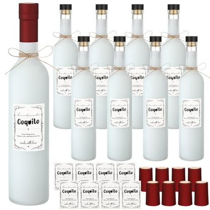 DoubleFill 8 Set Coquito Swing Top Glass Bottles 16 Oz Flip Top Brewing Bottles with Coquito Stickers Wine Airtight Caps for Home Party Milk Eggnog Kefir(Retro) - style: Retro