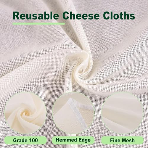 Cheese Cloths for Straining, 8 Pack Grade 100 Unbleached Hemmed Cheesecloth for Basting Turkey, Canning, Straining, Cheesemaking, Natural Ultra Fine (8, 15 * 15''&20 * 20") - size: 15*15''&20*20"