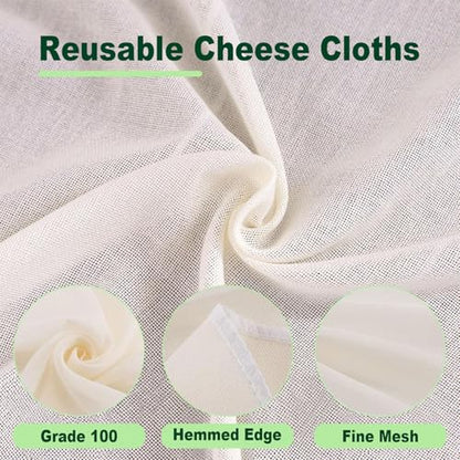 Cheese Cloths for Straining, 8 Pack Grade 100 Unbleached Hemmed Cheesecloth for Basting Turkey, Canning, Straining, Cheesemaking, Natural Ultra Fine (8, 15 * 15''&20 * 20") - size: 15*15''&20*20"