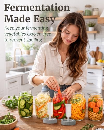 Elementi Mason Jar Fermentation Lids - Easy to Use Fermenting Lids for Wide Mouth Mason Jars - Make Delicious Sauerkraut & Kimchi, Airlocks Fermentation Kit, Burping Air Lock Fermenters - Set of 2 - color: Grey