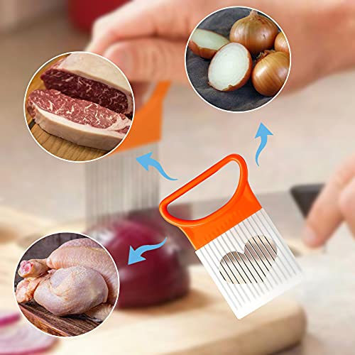 Luomorgo Stainless Steel Potato Crinkle Cutter Knife Set | 1 Fork Slicing Helper, 3 Carrot Wavy Knife, French Fry Slicer, Vegetable Wavy Chopper - color: Green & Pink & Blue & Orange