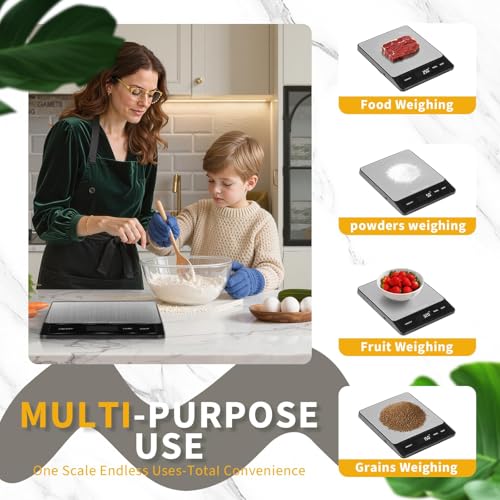 Food Scale - Rechargeable Digital Kitchen Scale 33lb, 1g/0.05oz Precision, Type-C, Stainless Steel, Grams/Ounces, LCD Display, for Cooking/Baking/Meal Prep (Ash Silver)