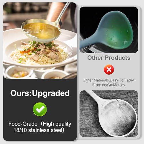 Stainless Steel Soup Ladle - 13.8" Durable Metal Ladel，Perfect Gifts | Large Ladle [Integral Forming, Heat Resistance] for Serving or Cooking, Stirring, Wok & Soup, Heavy Duty Kitchen Utensils - size: 13.8" - Silver