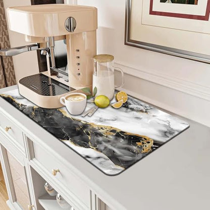 MCALK Marble Black Dish Drying Mat for Kitchen Counter, Luxurious Marble Texture Dish Drying Pad with Anti-Slip Rubber Base, Absorbent Kitchen Sink Mat with Modern Art Decor (1 pc 18" x 16") - size: 18" x 16"