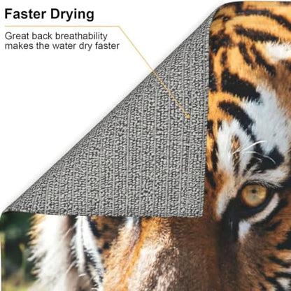 Wild Animal Tiger Dish Drying Mat for Kitchen Counter, Absorbent Microfiber Drainer Mats, Non-slip Kitchen Draining Mat for Coffee Machine Dish Rack Pad 18"x16" Dish Drainer Pad - color: Wild Animal Tiger