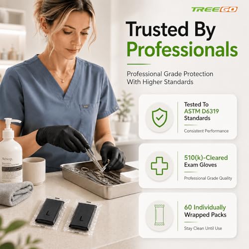 TREEGO Black Individually Wrapped Nitrile Gloves Bundle, X-Large, 110 Pairs Total, Disposable 5 Mil Latex Free Powder Free Gloves for Commercial Food Prep, Catering, Restaurant, Bakery, Cleaning