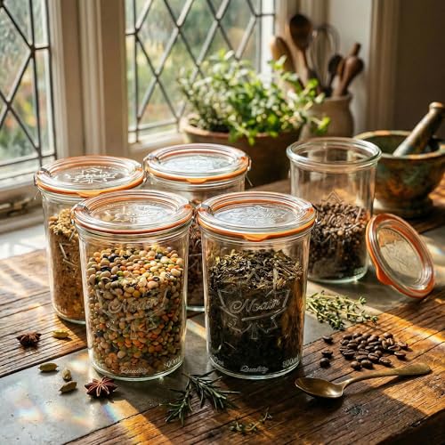 27 oz Glass Canning Jars, 4 Pack Wide Mouth Airtight Sourdough Starter & Fermentation Jars with Clamp Lids, 800ml for Pickles, Yogurt & Pantry Storage