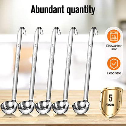 Cunhill 5 Pcs Soup Ladles Stainless Steel Serving Ladles with Long Handle for Serving, Cooking, Stirring, Portioning Kitchen Restaurant Accessories(5 oz) - size: 5 oz