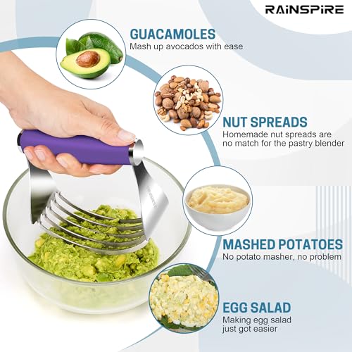 Rainspire XL Pastry Cutter For Baking, Heavy Duty Pastry Blender Stainless Steel, Thick Sharp Blades Dough Blender, Dough Cutter Butter Cutter Pastry for Easy Mixing, Dishwasher Safe, Purple - color: Purple