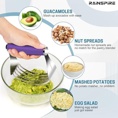 Rainspire XL Pastry Cutter For Baking, Heavy Duty Pastry Blender Stainless Steel, Thick Sharp Blades Dough Blender, Dough Cutter Butter Cutter Pastry for Easy Mixing, Dishwasher Safe, Purple - color: Purple