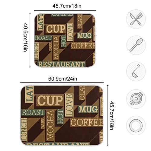 Super Absorbent Dish Drying Mat, Microfiber Fast-Drying Dish Mat, 16" x 18", Kitchen Dish Drying Pad, Coffee Themed Seamless Retro - color: Coffee Themed Seamless Retro, size: 16" x 18"