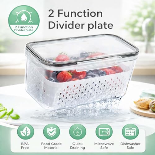 4-in-1 Produce Saver Containers - Fresh Berry Keeper with Removable Colander & Airtight Lid - Stackable Fruit and Vegetable Fridge Organizer Bins - BPA-Free Plastic Food Storage (3pcs) - color: 3pcs