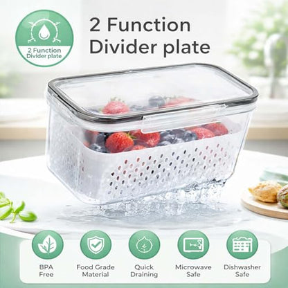 4-in-1 Produce Saver Containers - Fresh Berry Keeper with Removable Colander & Airtight Lid - Stackable Fruit and Vegetable Fridge Organizer Bins - BPA-Free Plastic Food Storage (4pcs) - color: 4pcs